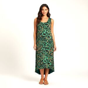 Chico's Abstract Animal Print Hi-Lo Sleeveless Midi Dress Chico's 1 M (8-10)